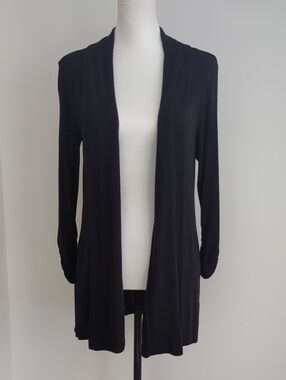 Classic Black Open-Front Women's Duster Cardigan